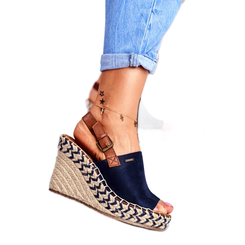 Damen Sandalen On Wedge Big Star Navy Blau FF274980 braun marineblau 3
