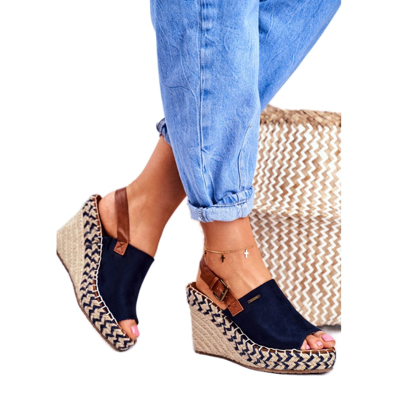 Damen Sandalen On Wedge Big Star Navy Blau FF274980 braun marineblau 2