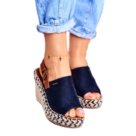 Damen Sandalen On Wedge Big Star Navy Blau FF274980 braun marineblau 1