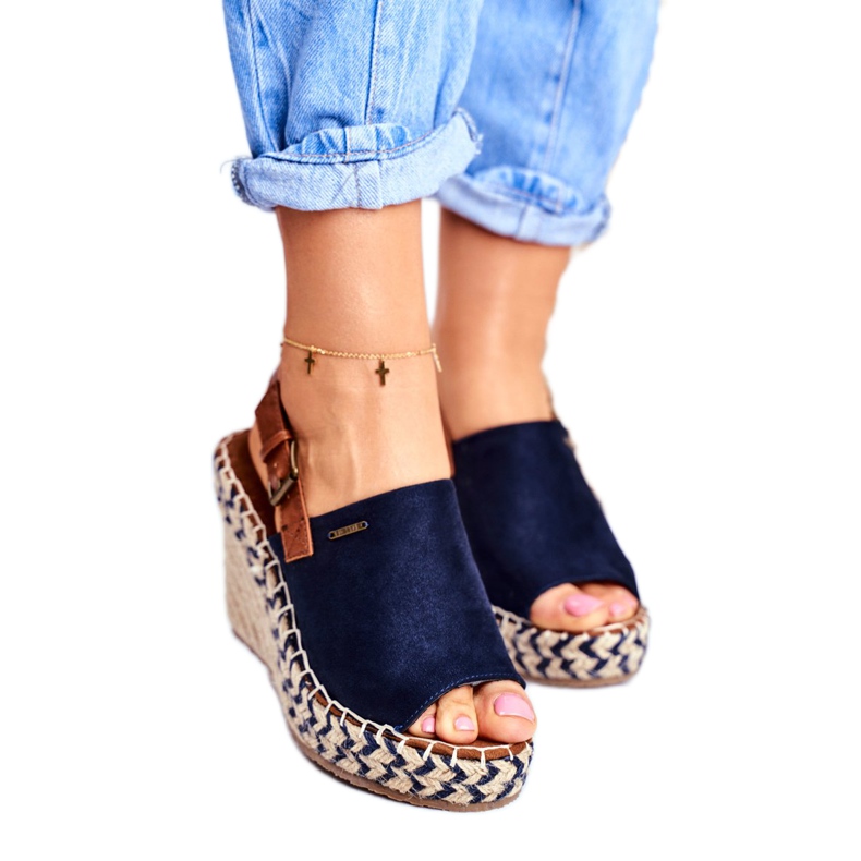 Damen Sandalen On Wedge Big Star Navy Blau FF274980 braun 1