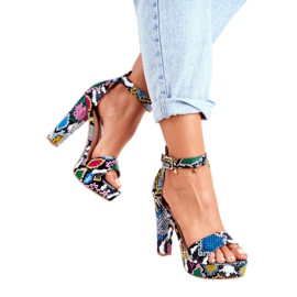 SEA Damen Sandalen auf einem hohen Absatz bunte Schlange Figaro mehrfarbig 3