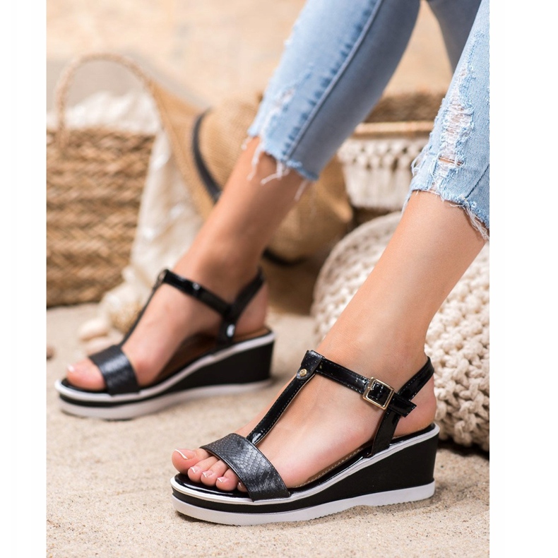 SHELOVET Schwarze Keile mit Öko-Leder 2