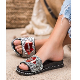 SHELOVET Silberne Hausschuhe mit Applikation grau 1