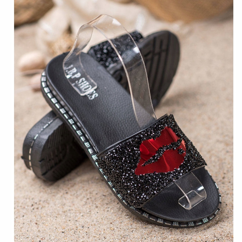 SHELOVET Schwarze Hausschuhe mit Applikation 1