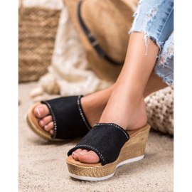 Renda Durchbrochene Keilpantoffeln schwarz 1