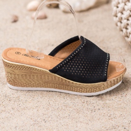 Renda Durchbrochene Keilpantoffeln schwarz 2