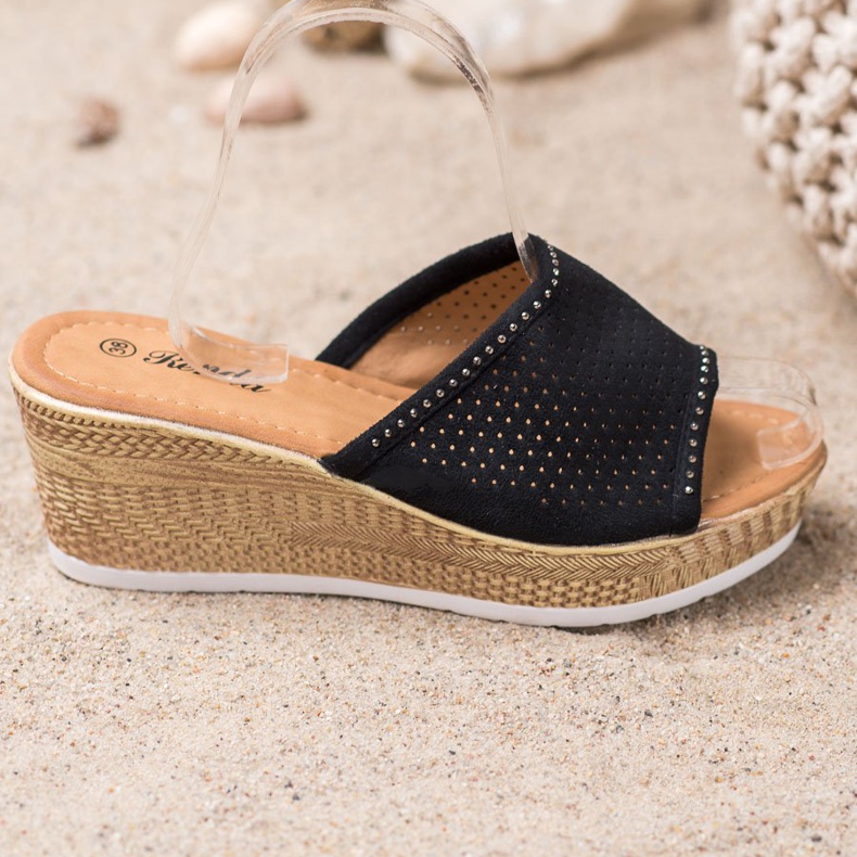 Renda Durchbrochene Keilpantoffeln schwarz 2