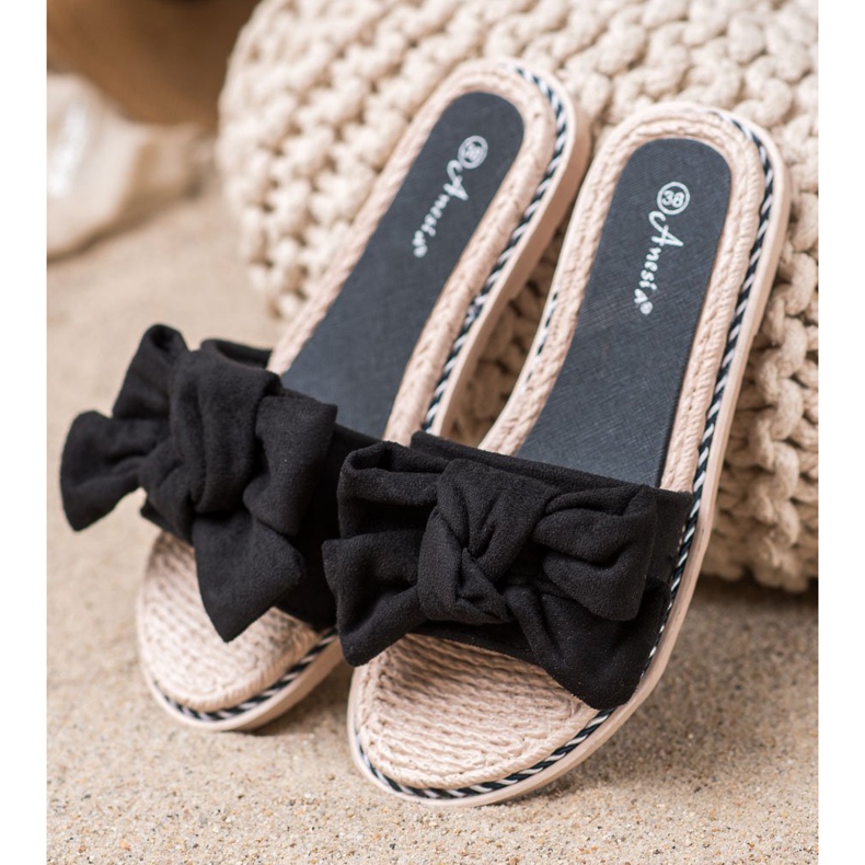 Anesia Paris Stilvolle Hausschuhe aus Wildleder schwarz 2