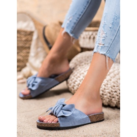 Renda Bequeme Hausschuhe mit Schleife blau 1