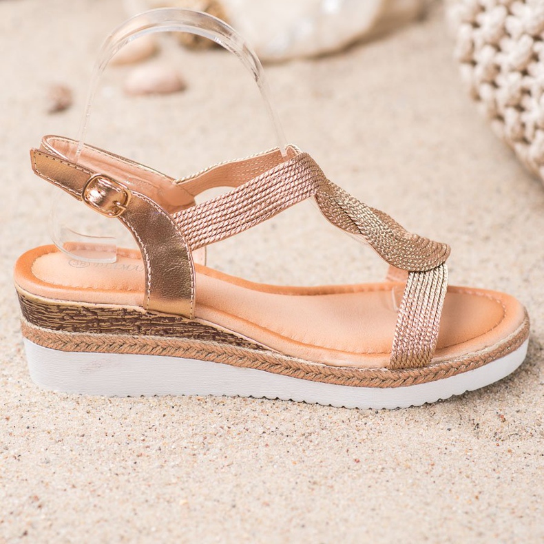 Diamantique Keilsandalen aus Textil golden 2