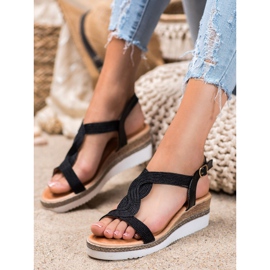 Diamantique Keilsandalen aus Textil schwarz 1