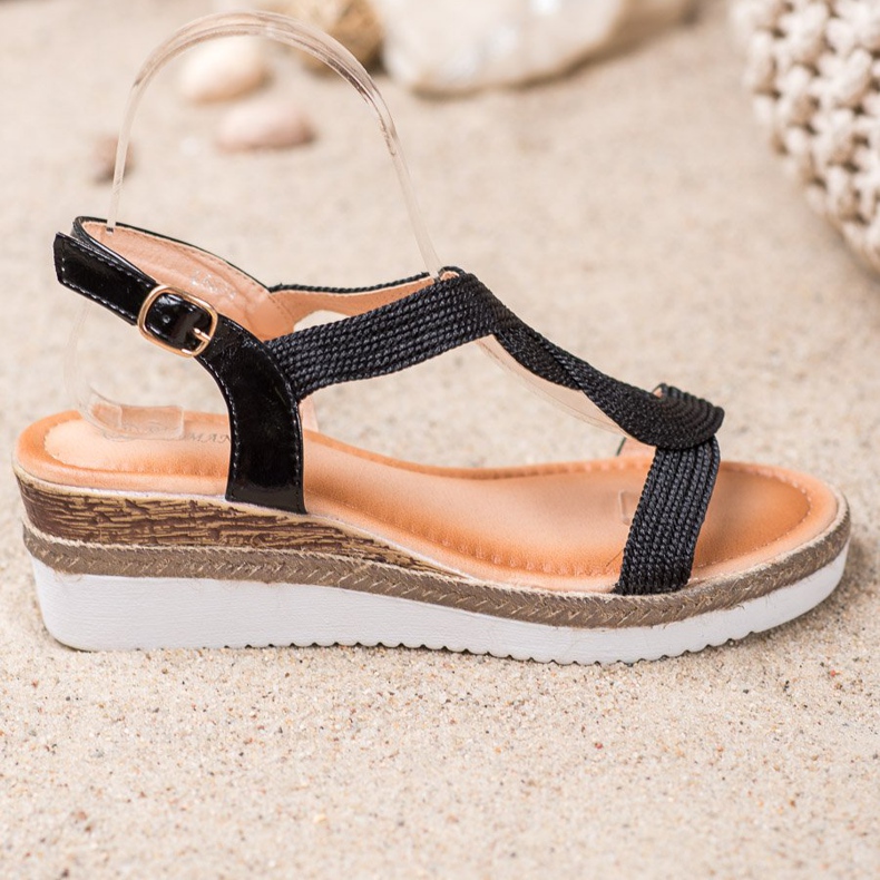 Diamantique Keilsandalen aus Textil schwarz 2