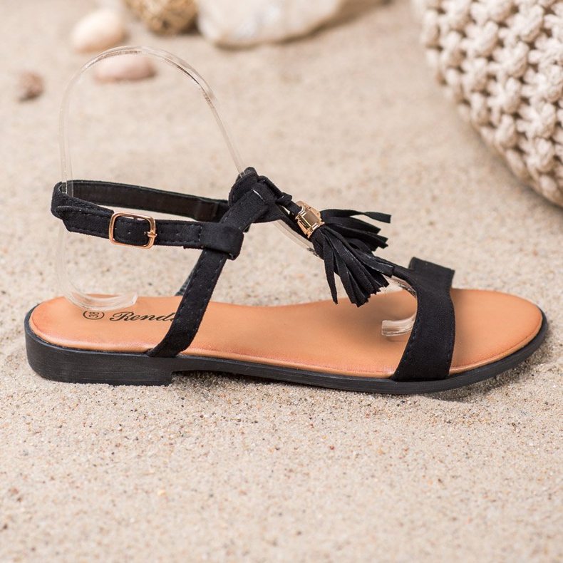 Renda Sandalen mit Fransen schwarz 1