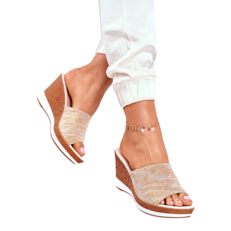 Damen Hausschuhe On Wedge Sergio Leone Beige SK320 golden 4