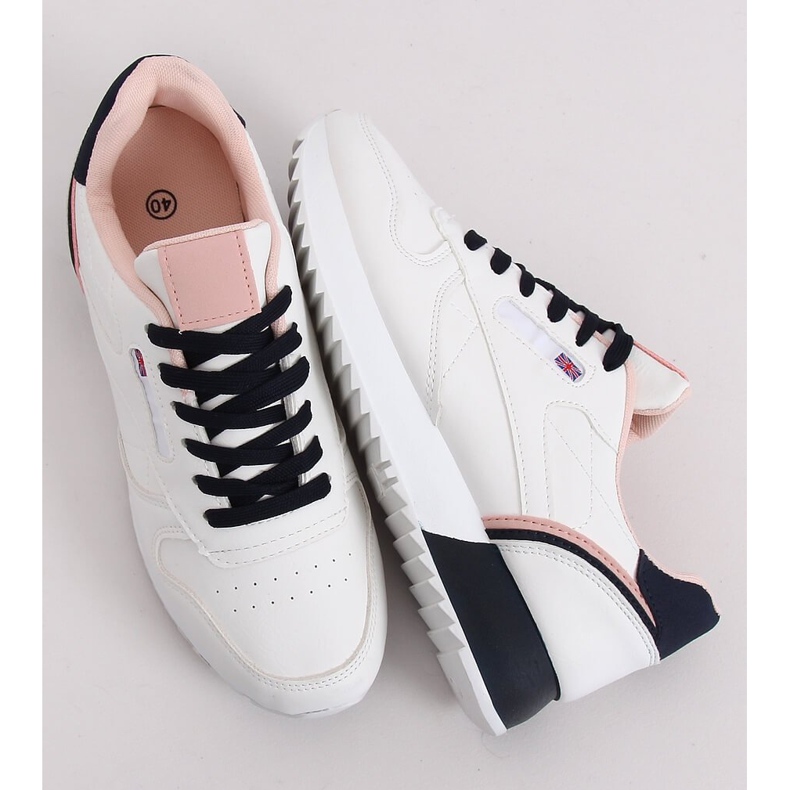 Weiße Damen Sportschuhe BK938 WHITE / NAVY navy blau 1