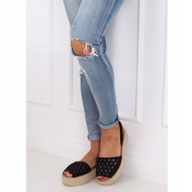 Schwarz WH931 Schwarze, durchbrochene Espadrilles-Sandalen 1