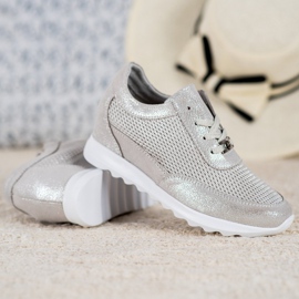 VINCEZA Sneakers aus glänzendem Leder grau 1