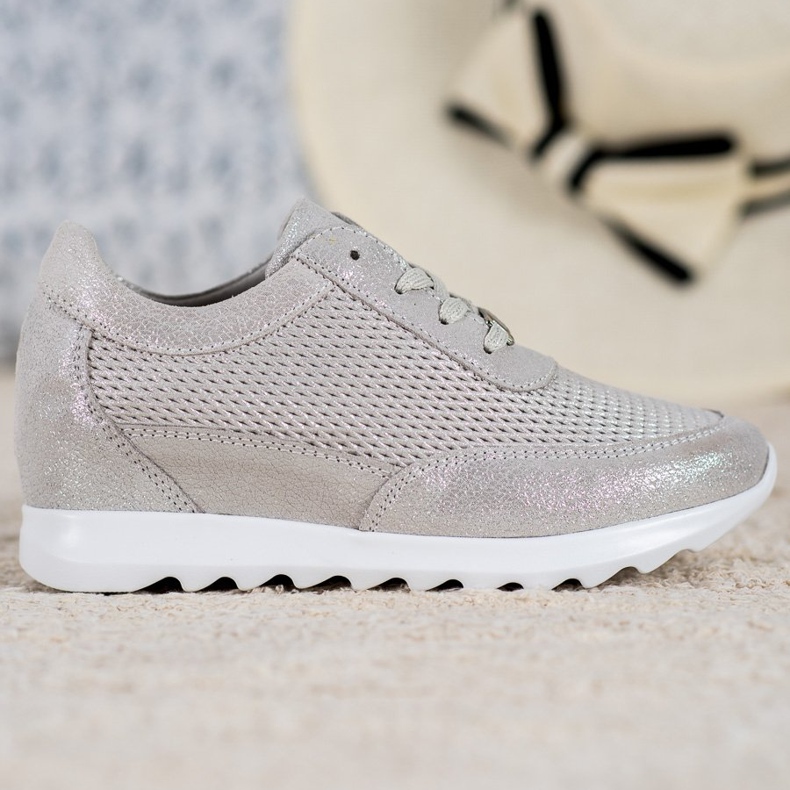 VINCEZA Sneakers aus glänzendem Leder grau 2