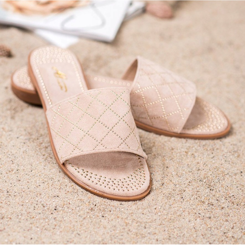 SHELOVET Elegante Hausschuhe aus Wildleder beige 2