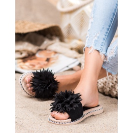 Anesia Paris Stilvolle Hausschuhe mit Ornament schwarz 1