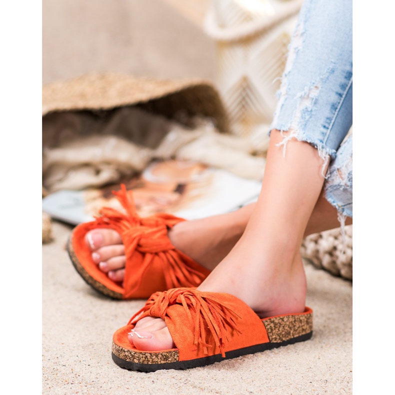 Bestelle Wildlederhausschuhe mit Fransen orange 1