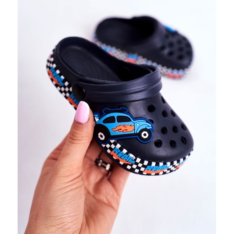 Giolan Kinder Hausschuhe Foam Crocs Navy Blue Road Racing marineblau blau orange 1