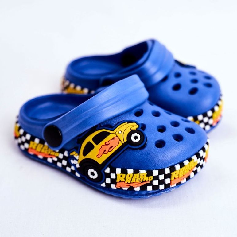 Giolan Kinderhausschuhe Schaumstoff Crocs Blue Road Racing blau gelb 1