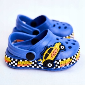 Giolan Kinderhausschuhe Schaumstoff Crocs Blue Road Racing blau gelb 2