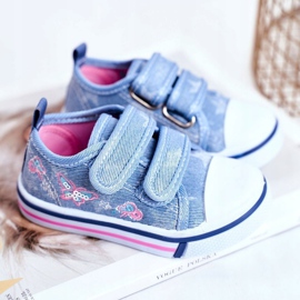 PL1 Kinder Sneakers Blau Junalo Klettverschluss rosa 1