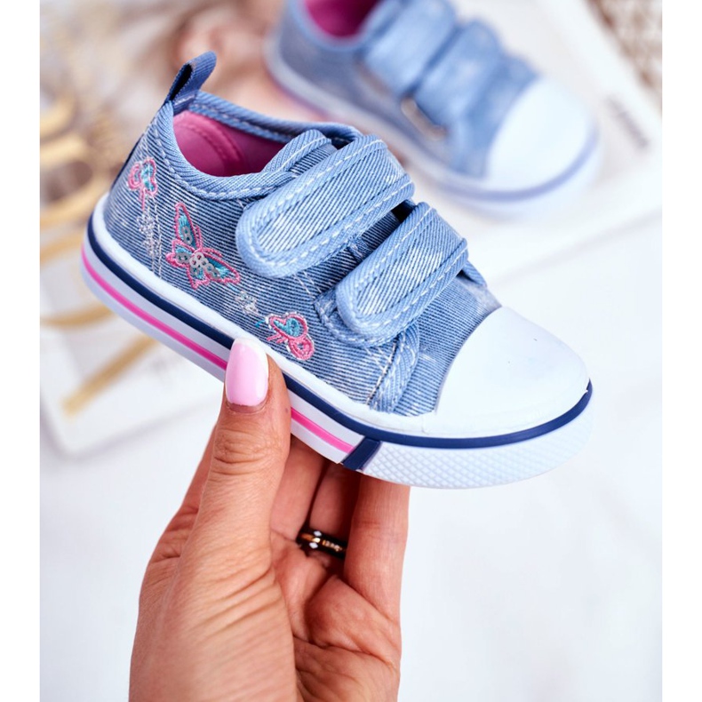 PL1 Kinder Sneakers Blau Junalo Klettverschluss rosa 2