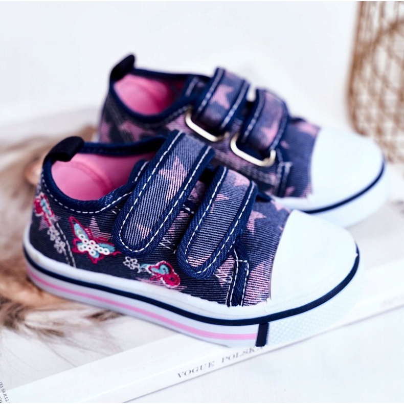 Le Scarpe Kinder Sneakers Marineblau Junalo Klettverschluss navy blau rosa 1
