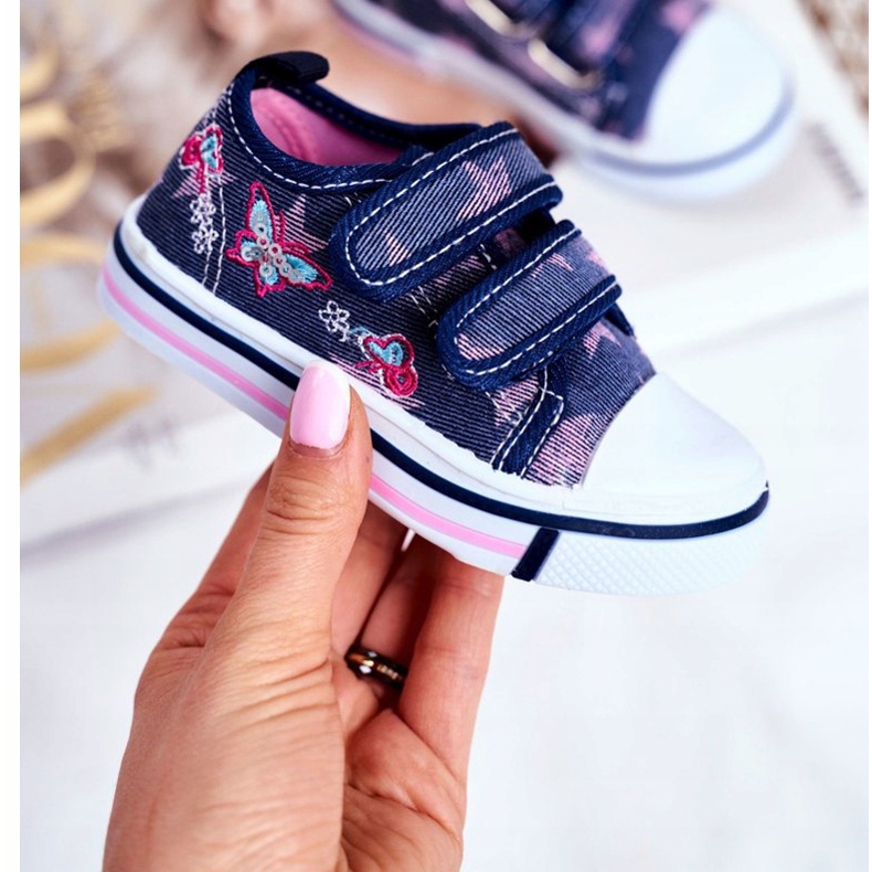 Le Scarpe Kinder Sneakers Marineblau Junalo Klettverschluss rosa 2