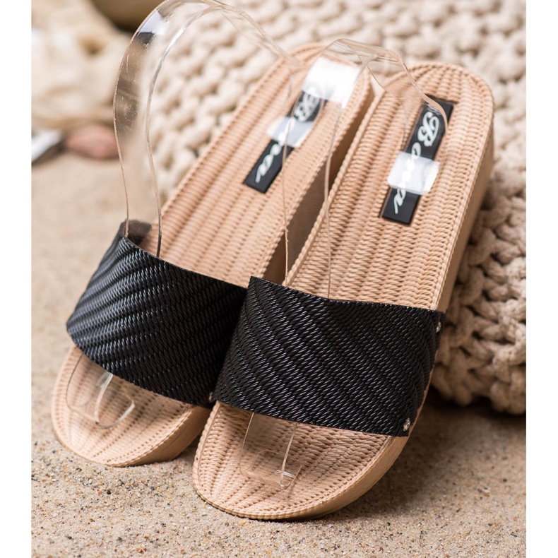 Bona Stylische Keilpantoffeln schwarz 2