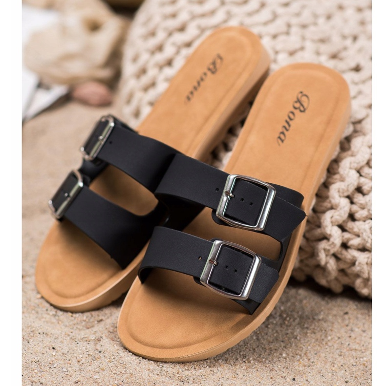 Bona Klassische Hausschuhe mit Schnalle schwarz 2