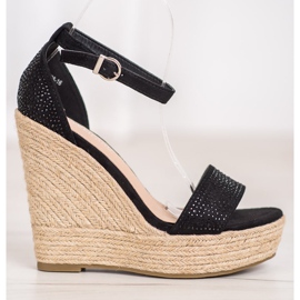 SHELOVET Keilsandalen mit Kristallen schwarz 2