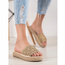 Small Swan Hausschuhe mit Kristallen beige 2