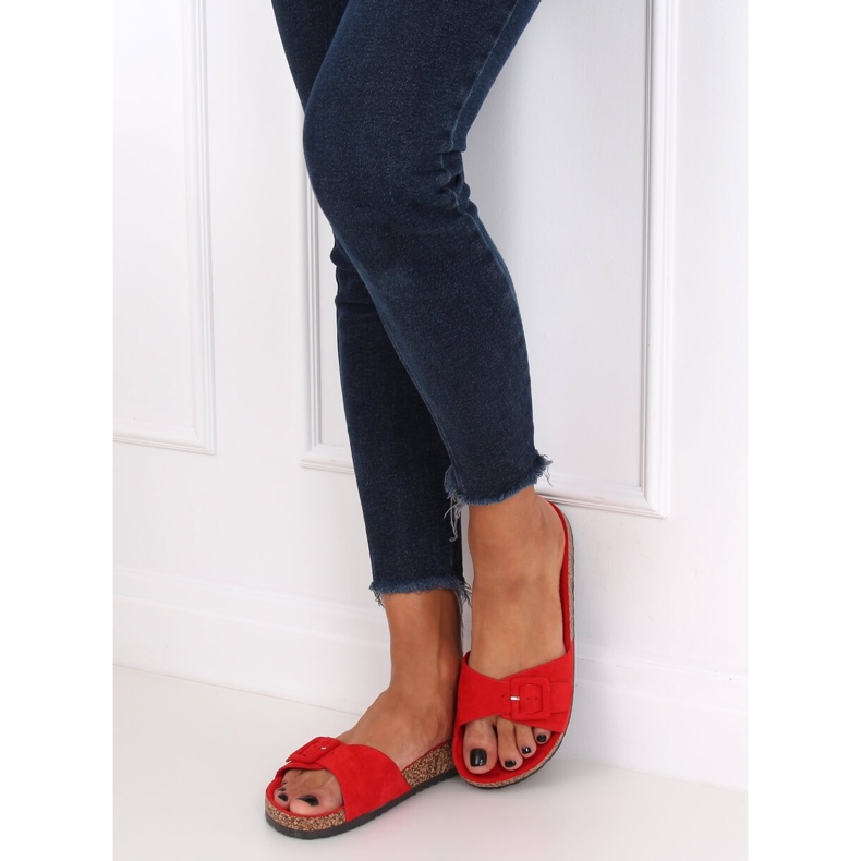 Rot G-5026 Rote Hausschuhe mit Korksohle 1