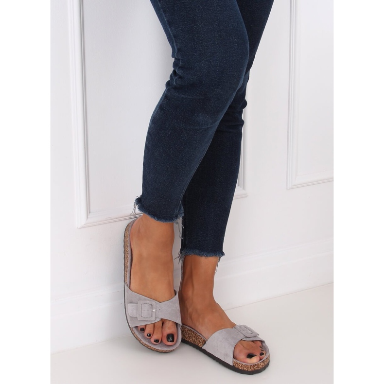 Grau G-5026 Graue Hausschuhe mit Korksohle 2