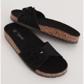 Schwarz G-5026 Schwarze Hausschuhe mit Korksohle 1