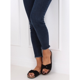 Schwarz G-5026 Schwarze Hausschuhe mit Korksohle 2