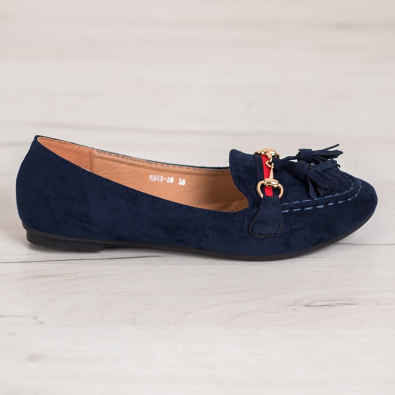 SHELOVET Marineblaue Loafer mit Fransen 2