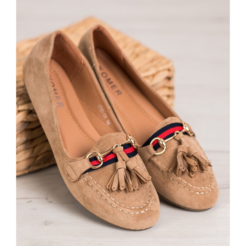 SHELOVET Beige Slipper mit Fransen 2