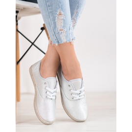 SHELOVET Silberne Sneaker mit Glitzer grau 2