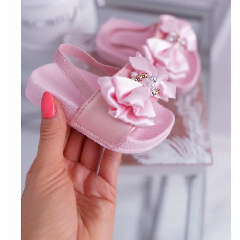 FRROCK Sandalen für Mädchen mit Schleife Pearl Pink Senari rosa gelb 1