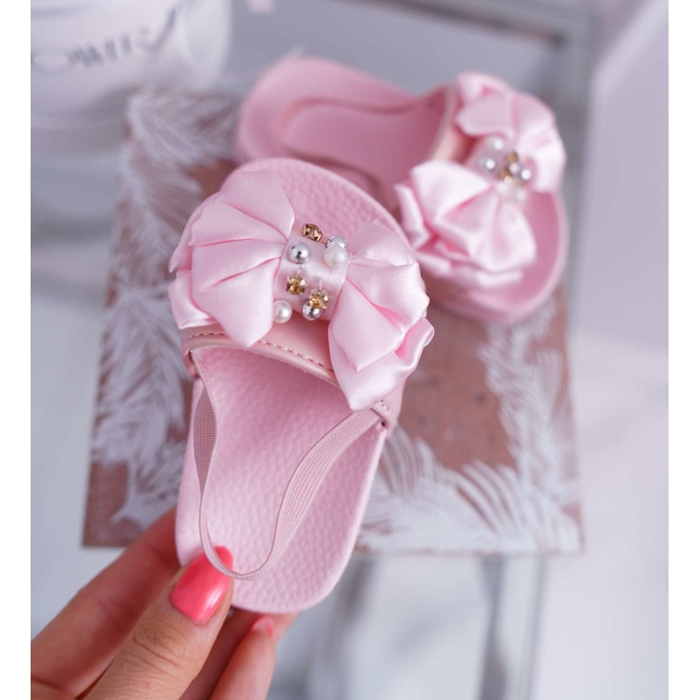 FRROCK Sandalen für Mädchen mit Schleife Pearl Pink Senari rosa gelb 2