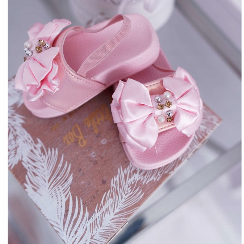 FRROCK Sandalen für Mädchen mit Schleife Pearl Pink Senari rosa gelb 3