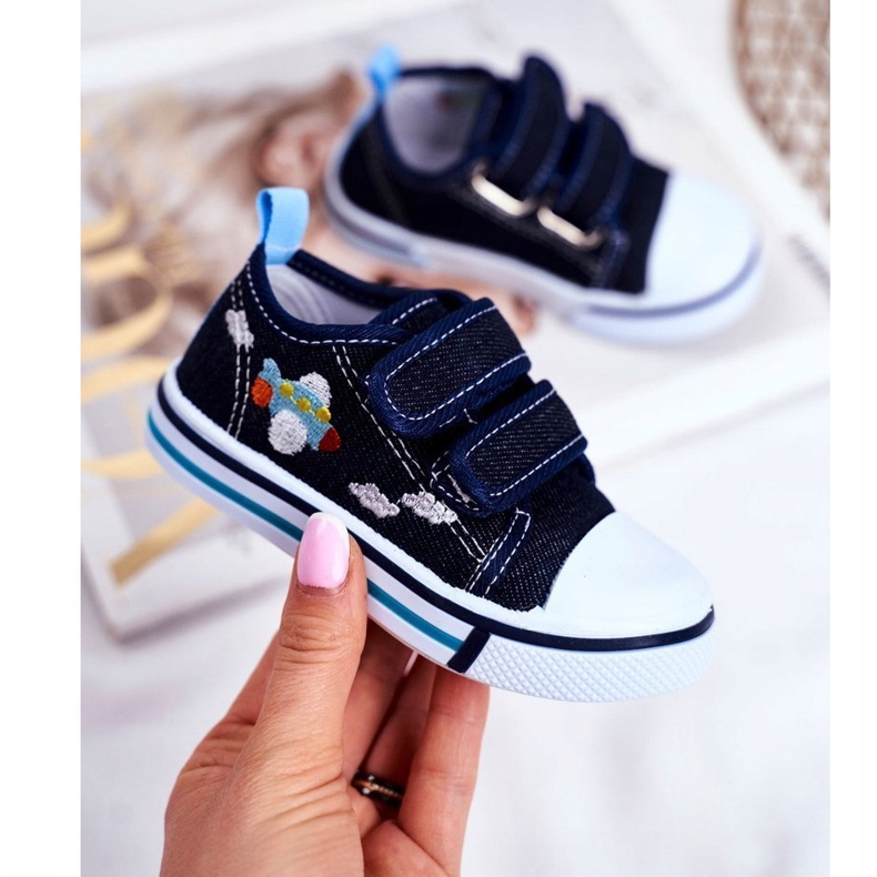 PL1 Marineblaue Nimalo Kindersneaker mit Klettverschluss 1