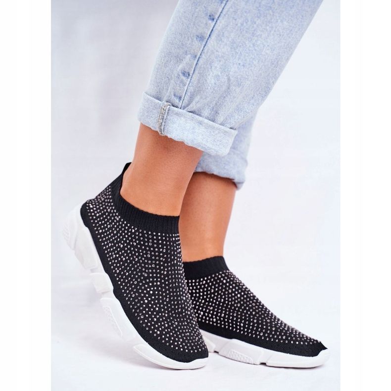 PS1 Damen Sport Slip-On Schuhe Schwarz mit Cubic Zirkonia Milodin 1