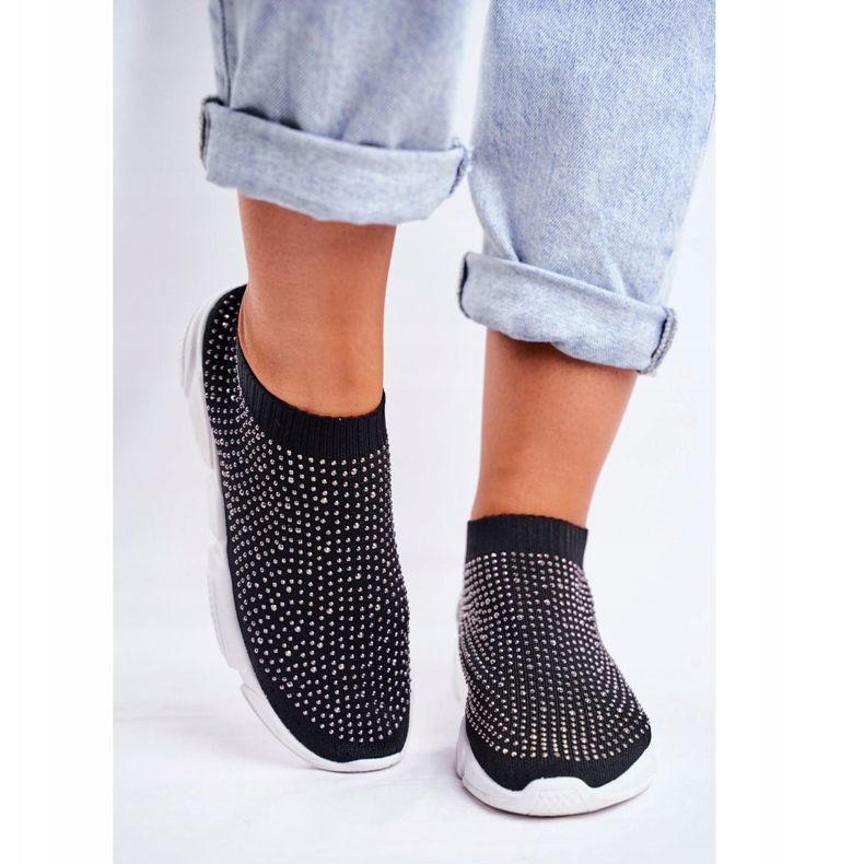 PS1 Damen Sport Slip-On Schuhe Schwarz mit Cubic Zirkonia Milodin 2