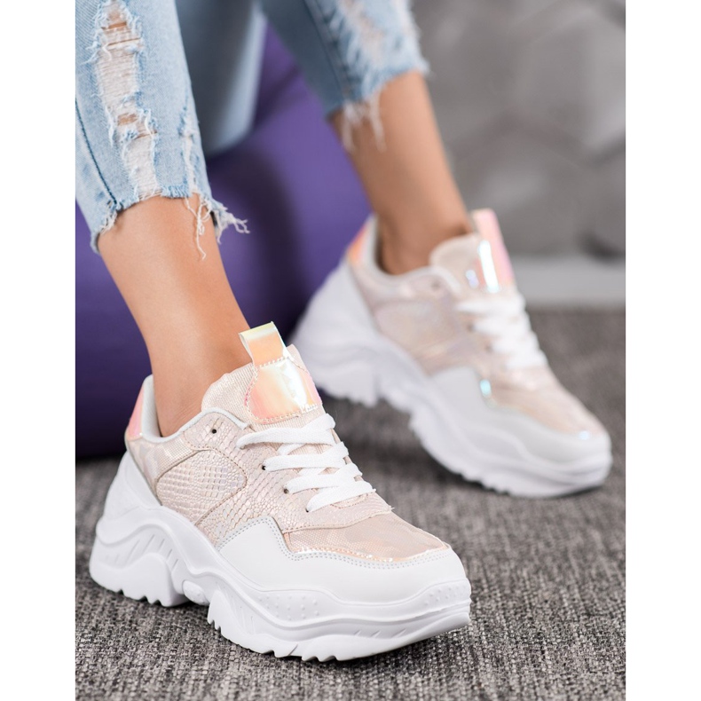 SHELOVET Turnschuhe aus Öko-Leder weiß mehrfarbig rosa 1